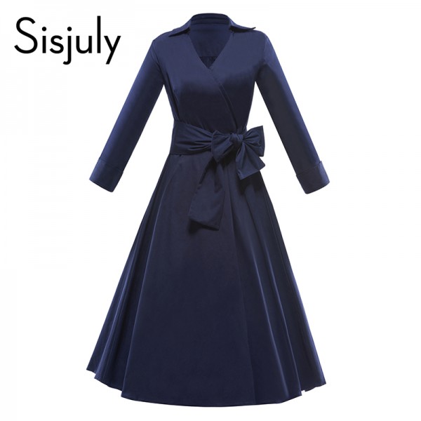 Sisjuly Vintage women autumn dress 1950s festa Dress half sleeve turn down collar A line elegant Party Dresses Vintage Dress