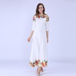 Sisjuly Women Maxi Dresses Elegant Round neck 3/4  Sleeve Casual White Floral Print Long Evening Party  Dresses 2017