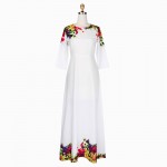 Sisjuly Women Maxi Dresses Elegant Round neck 3/4  Sleeve Casual White Floral Print Long Evening Party  Dresses 2017