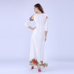 Sisjuly Women Maxi Dresses Elegant Round neck 3/4  Sleeve Casual White Floral Print Long Evening Party  Dresses 2017