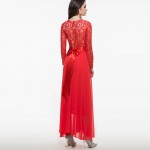 Sisjuly Women Summer Dress Chiffon Lace Maxi Dress Floor Length Wedding Party Dresses Luxury Elegant Long Sleeve Dresses