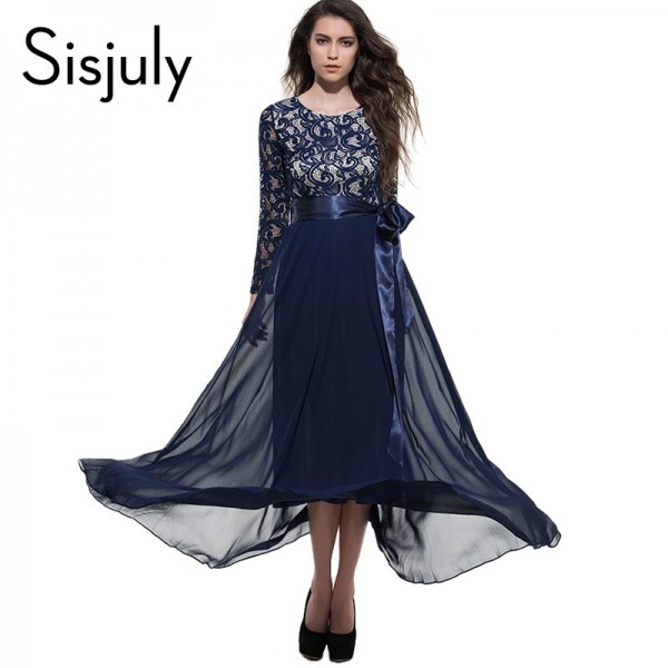 Sisjuly Women Summer Dress Chiffon Lace Maxi Dress Floor Length Wedding Party Dresses Luxury Elegant Long Sleeve Dresses