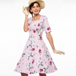 Sisjuly floral rose print vintage dress blue party dresses style 1950s rockabilly dress vestido de festa pink vintage dresses