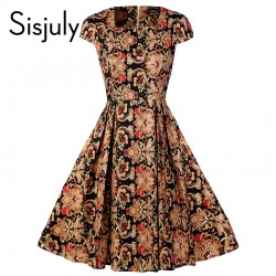 Sisjuly vintage 1950s summer women dress with short sleeve a-line party dress square collar 2017 elegant vintage dresses 