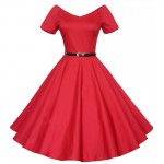 Sisjuly vintage autumn dress a line solid women party dress with sashes and short sleeve retro 1950s rockabilly vintage dresses