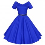 Sisjuly vintage autumn dress a line solid women party dress with sashes and short sleeve retro 1950s rockabilly vintage dresses