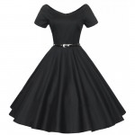 Sisjuly vintage autumn dress a line solid women party dress with sashes and short sleeve retro 1950s rockabilly vintage dresses