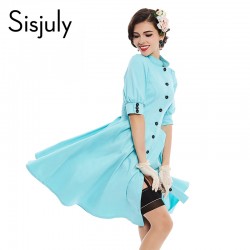 Sisjuly vintage dress 1950s style solid color sexy 2017 spring summer women party Single button dress elegant vintage dresses