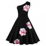 Sisjuly vintage dress black one shoulder floral embroidery dress 1950s style 2017 summer dresses elegant vintage women dresses