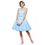 Sisjuly vintage dresses blue lace solid women party dress 1950s style bow a-lime o-neck dresses elegant female vintage dresses