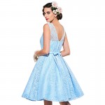 Sisjuly vintage dresses blue lace solid women party dress 1950s style bow a-lime o-neck dresses elegant female vintage dresses