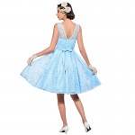 Sisjuly vintage dresses blue lace solid women party dress 1950s style bow a-lime o-neck dresses elegant female vintage dresses