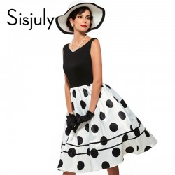 Sisjuly vintage dresses parthwork Elegant Sleeveless A-Line Knee Length Dress Color Block Polka Dots Plaid Women Vintage Dress