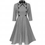 Sisjuly vintage spring women dress 1950s with gray and white plaids a-line dress button bow elegant women vintage dresses