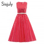 Sisjuly vintage summer women dresses with dot party dresses with leather sashes sleeveless women cute o-neck vintage dresses
