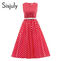 Sisjuly vintage summer women dresses with dot party dresses with leather sashes sleeveless women cute o-neck vintage dresses