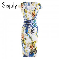 Sisjuly women bodycon dress 2017 spring print flower square collar dress short sleeves female sheath sexy bodycon female dress 