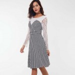 Sisjuly women casual dress fashion white black patchwork lace plaid dress spring female party style long sleeve casual dress 