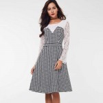 Sisjuly women casual dress fashion white black patchwork lace plaid dress spring female party style long sleeve casual dress 