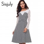 Sisjuly women casual dress fashion white black patchwork lace plaid dress spring female party style long sleeve casual dress 