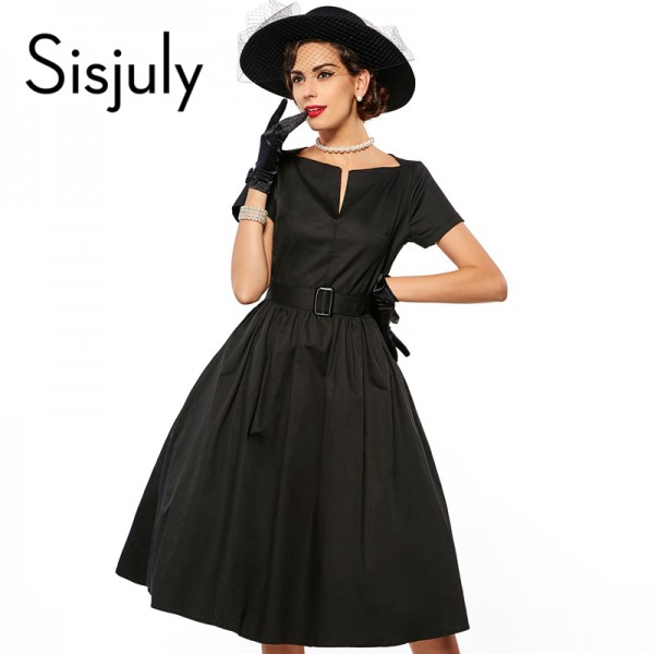Sisjuly women dress fashion autumn ball gown dress vintage retro dresses v neck short sleeve women dresses plus size new 2017  