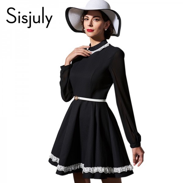 Sisjuly women dress winter office dress long sleeve elegant black autumn work dresses vestido style casual dresses fashion 2017