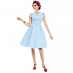Sisjuly women vintage dress summer elegant 1950s retro sleeveless dresses party style blue A-Line 50s V-Neck vintage dress 2017