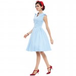 Sisjuly women vintage dress summer elegant 1950s retro sleeveless dresses party style blue A-Line 50s V-Neck vintage dress 2017