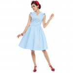 Sisjuly women vintage dress summer elegant 1950s retro sleeveless dresses party style blue A-Line 50s V-Neck vintage dress 2017