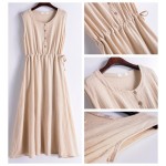 Sleeveless O-neck Solid White Linen Women Dress Mori girl Casual Midi Long Summer Dresses Linen Design Brand New Vestidos B094