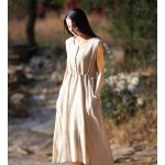 Sleeveless O-neck Solid White Linen Women Dress Mori girl Casual Midi Long Summer Dresses Linen Design Brand New Vestidos B094