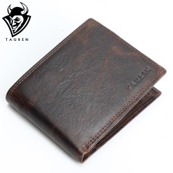 Small Vintage Wallet Brand High Quality Vintage Designer 100% Genuine Crazy Horse Cowhide Leather Men Short Coin Purse Wallet