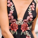Smoves Womens Sexy Deep Plunge Rose Embroidery Tank Dress New Autumn Dresses GD371
