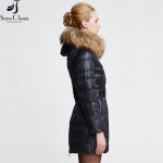 Snow Classic New Women's Winter Jacket 2016 Real Raccoon Fur Collar Jacket And Coats Fur Lined Hooded Down Coat 12074