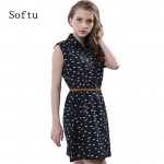 Softu Hot Sale Women's Fashion Summer Casual Shirts Dress Sleeveless Tank Knee Length A Line Dress Cat Printed Dresses With Belt