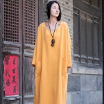 Solid Cotton Long sleeve Women Long Dress Plus size Oversized Casual Zen Robe Femme Dress Original Loose Maxi Autumn Dress B005