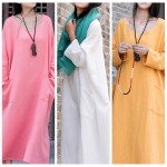 Solid Cotton Long sleeve Women Long Dress Plus size Oversized Casual Zen Robe Femme Dress Original Loose Maxi Autumn Dress B005