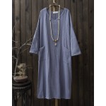 Solid Cotton Long sleeve Women Long Dress Plus size Oversized Casual Zen Robe Femme Dress Original Loose Maxi Autumn Dress B005