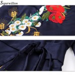 Soperwillton 2016 Women Dress Vintage High-end O-neck Women Bodycon Embroidery Party Dress Robe Femme vestidos With Belt #B916