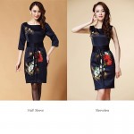 Soperwillton 2016 Women Dress Vintage High-end O-neck Women Bodycon Embroidery Party Dress Robe Femme vestidos With Belt #B916