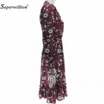 Soperwillton New Spring 2017 Women Dress Chiffon Dress Flowers Vintage Casual Plus Size Print Long Sleeve Knee Elegant Vestidos 