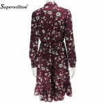 Soperwillton New Spring 2017 Women Dress Chiffon Dress Flowers Vintage Casual Plus Size Print Long Sleeve Knee Elegant Vestidos 