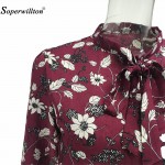 Soperwillton New Spring 2017 Women Dress Chiffon Dress Flowers Vintage Casual Plus Size Print Long Sleeve Knee Elegant Vestidos 