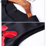 Soperwillton Party Dresses Women Embroidery Vintage Dress O-neck Slim Dress Bodycon Sleeveless Sexy Vestidos Satin Robe #B912