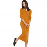 Sparsil Women Autumn&Spring Long Cashmere Blend Dress V-neck Ladies Club&Party Dresses Elegant Female Evening Vintage Vestido