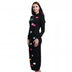 Sparsil Women's Winter&Autumn O-Neck Cashmere Blend Long Dress Lady Geometric Printed Patchwork Mid-Calf Knitted Vintage Dresses