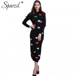 Sparsil Women's Winter&Autumn O-Neck Cashmere Blend Long Dress Lady Geometric Printed Patchwork Mid-Calf Knitted Vintage Dresses