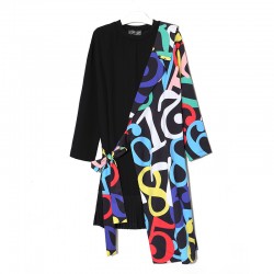 Spring  Dress Women 2017 New Design Fake Two-pieces Lace Digital Print Round Neck Loose Fashion Dress for Ladies