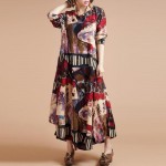 Spring Autumn Style cotton linen vintage print plus size women casual loose long dress party vertidos feminino 2016 dresses