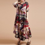 Spring Autumn Style cotton linen vintage print plus size women casual loose long dress party vertidos feminino 2016 dresses